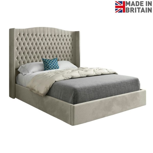 Casa Magna Rana Curved Top Winged Upholstered Soft Velvet Bed Frame - Cream