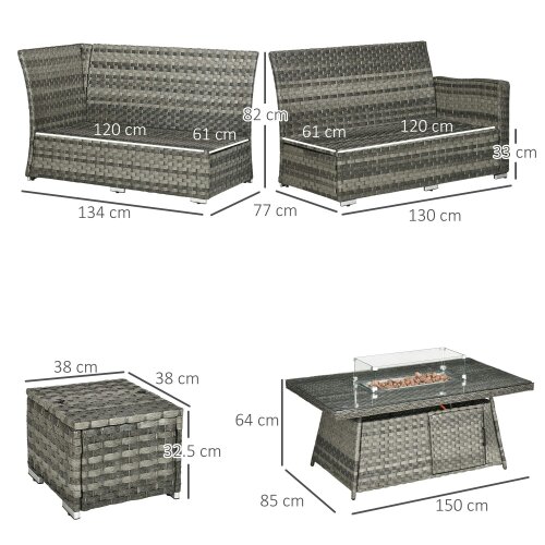 Wyld Haus Virire Faux Rattan Grey 9 Seater Garden Sofa Set With Integrated Fire Pit Table