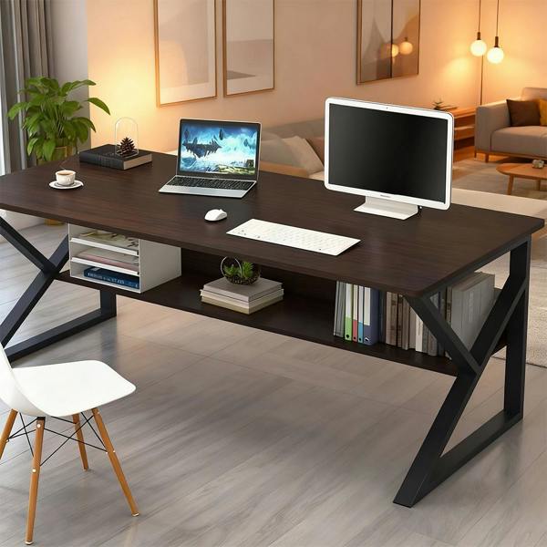 Havendro Home Office Computer Desk with Storage Shelf Laptop PC Study Workstation Table