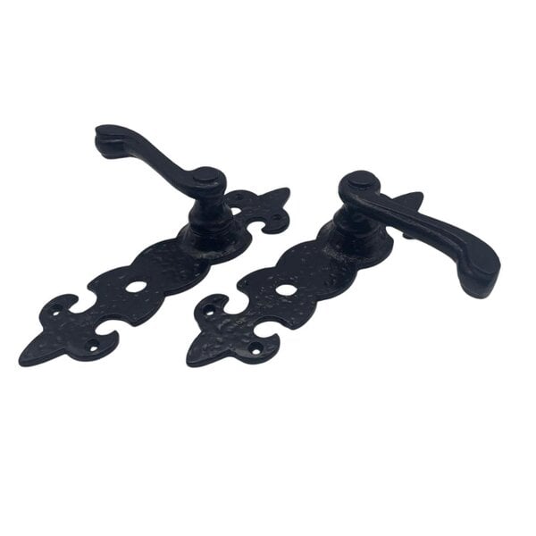 EDH Door Hardware Black Cast Iron Fleur-de-Lys Bathroom Door Handles – Antique Privacy Lever Set