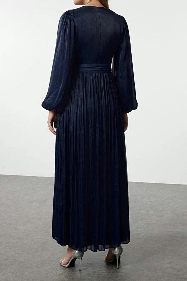WOVCOR Belted Glittery Lined Chiffon Dress