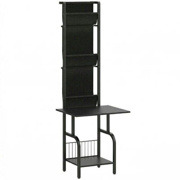 Bobobiy Vinyl Record Player Stand Record Storage with Player Stand Oxford Fabric Pockets Bottom Shelf, Black