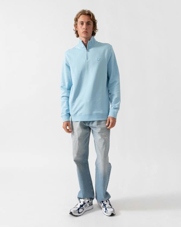 Lyle & Scott Superfine Mens Quarter Zip Sweatshirt - Y075 Airy Blue