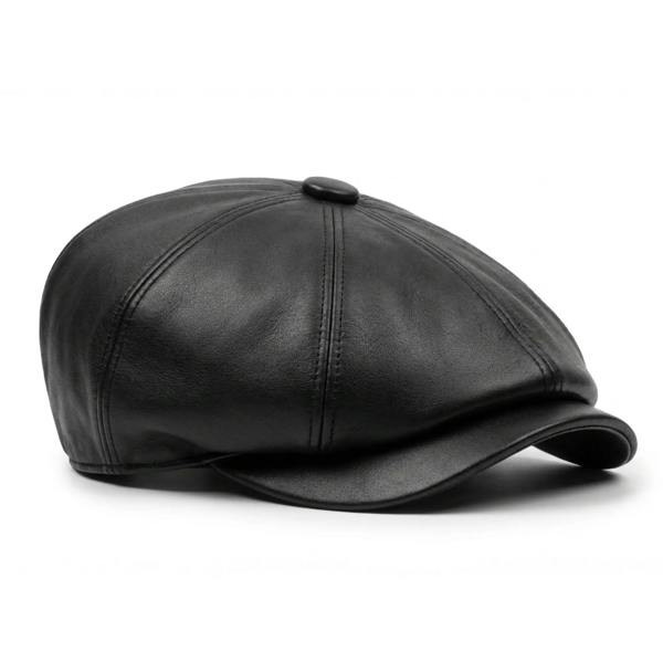 TruClothing Men's Black PU Leather Vintage 8-Panel Baker Boy Hat