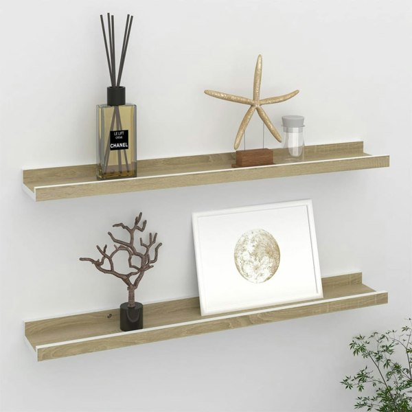 Berkfield Wall Shelves 2 pcs White and Sonoma Oak 60x9x3 cm