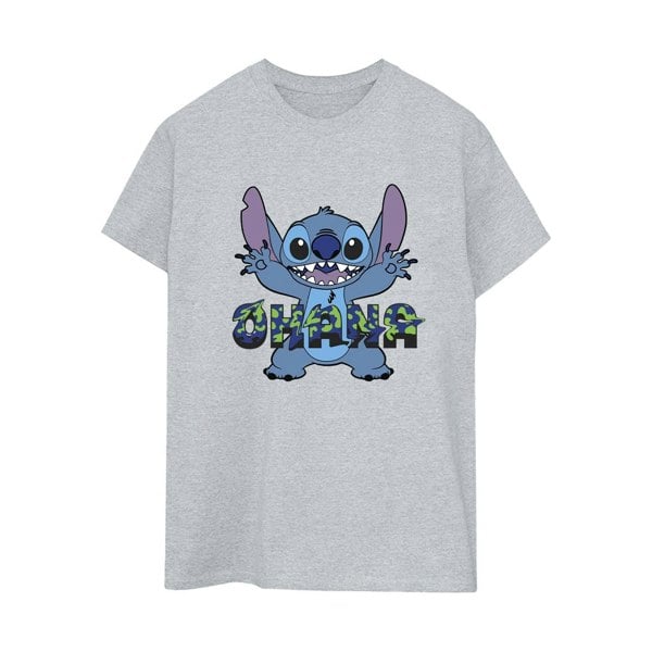 Disney Womens/Ladies Lilo And Stitch Ohana Blue Glitch Cotton Boyfriend T-Shirt - Sports Grey