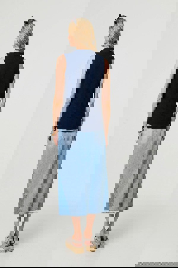 Blue | Lace Trim Sleeveless V-Neck Blouse
