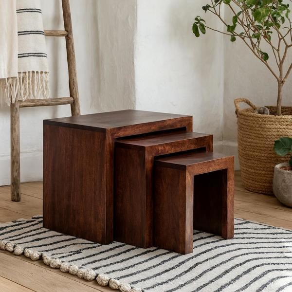 Wyld Haus Set of 3 Phuket Dark Mango Wood Nesting Tables