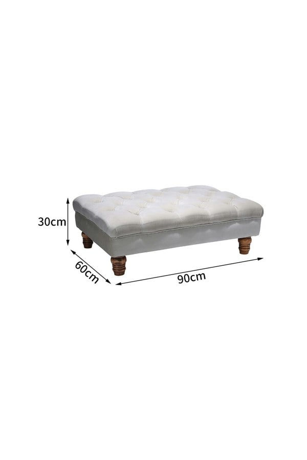 Living and Home Grey Buttoned Velvet Rectangular Ottoman Footstool with Gourd-shaped Legs