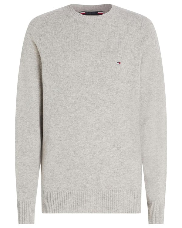 Tommy Hilfiger Lambswool Mens Crew Neck Jumper - Light Grey Heather