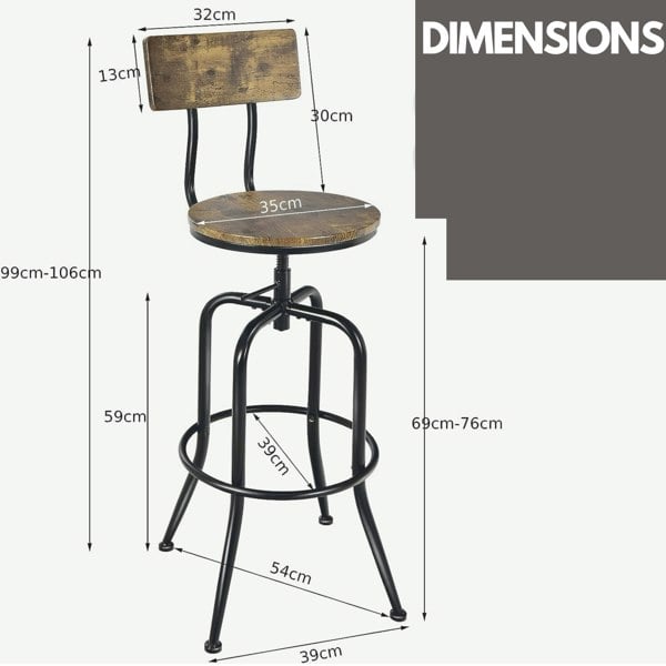 Rafaelo Mobilia Set Of 2 Adjustable Swivel Stools With Backrest & Footrest