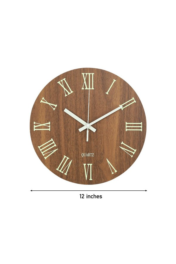 Living and Home 12-Inch Modern Luminous Wood Silent Wall Clock