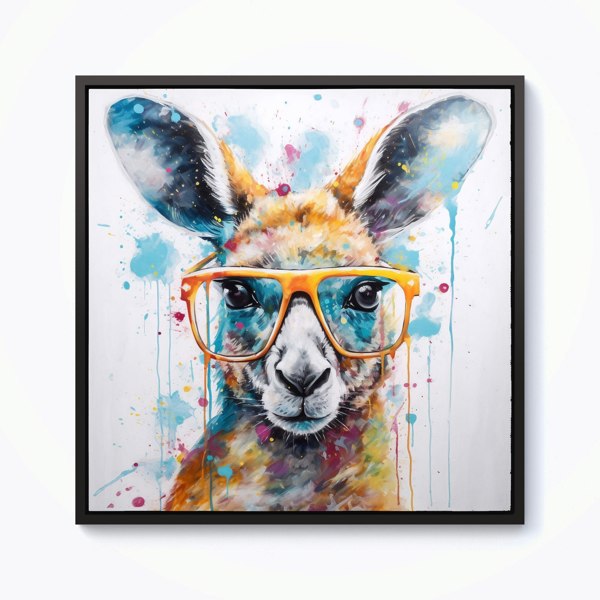 Warren Reed Splash Art Kangaroo In Glasses Framed Canvas