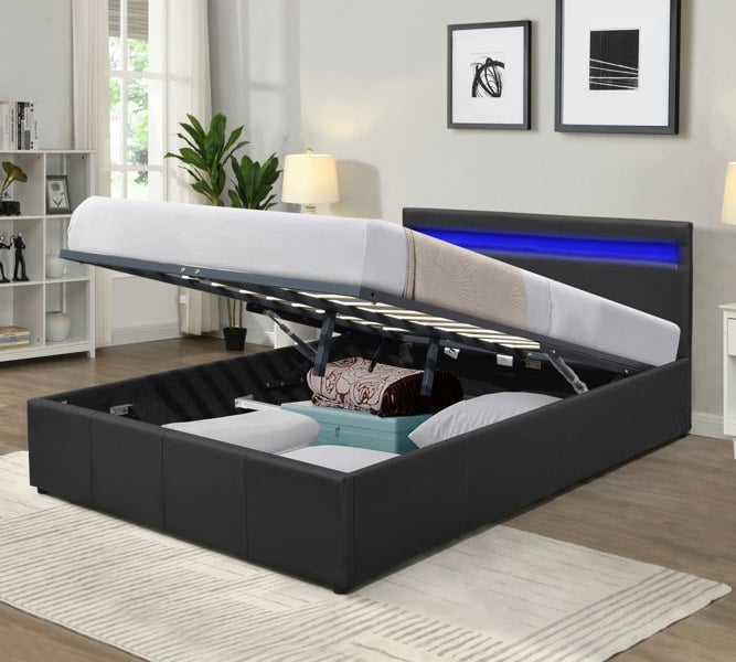 Comfy Living Prado Faux Leather Gas Lift Ottoman Bedframe With LED Strip