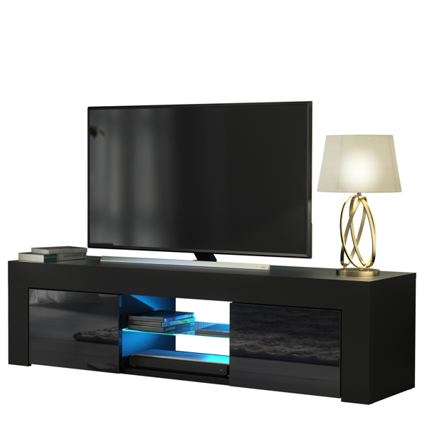 Mex Furniture 130cm TV Unit Cabinet TV Stand with Black High Gloss Doors