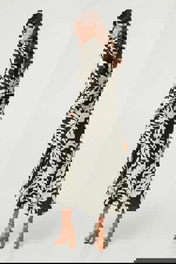 Khaki | Abstract Floral Maxi Shirt Dress