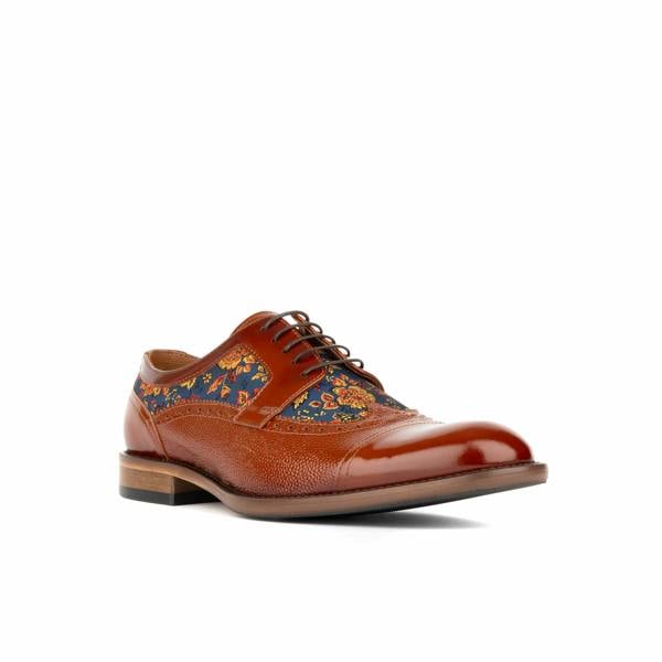 Embassy London Orlando - Tan & Blue Flowers - Men's leather dress shoe with floral print