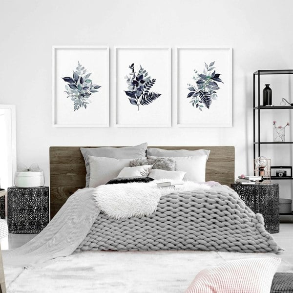 Blue Cottagecore bedroom | set of 3 framed wall art prints