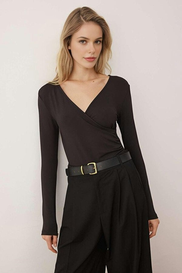 WOVCOR Draped Elastic Knit Bodysuit - Black