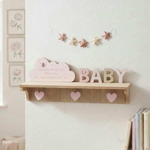 Garden Greatness Pink Baby Wall Storage Shelf with Hooks