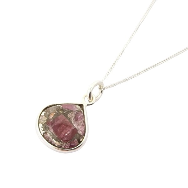 Silver Pink Tourmaline Gemstone Crystal Necklace