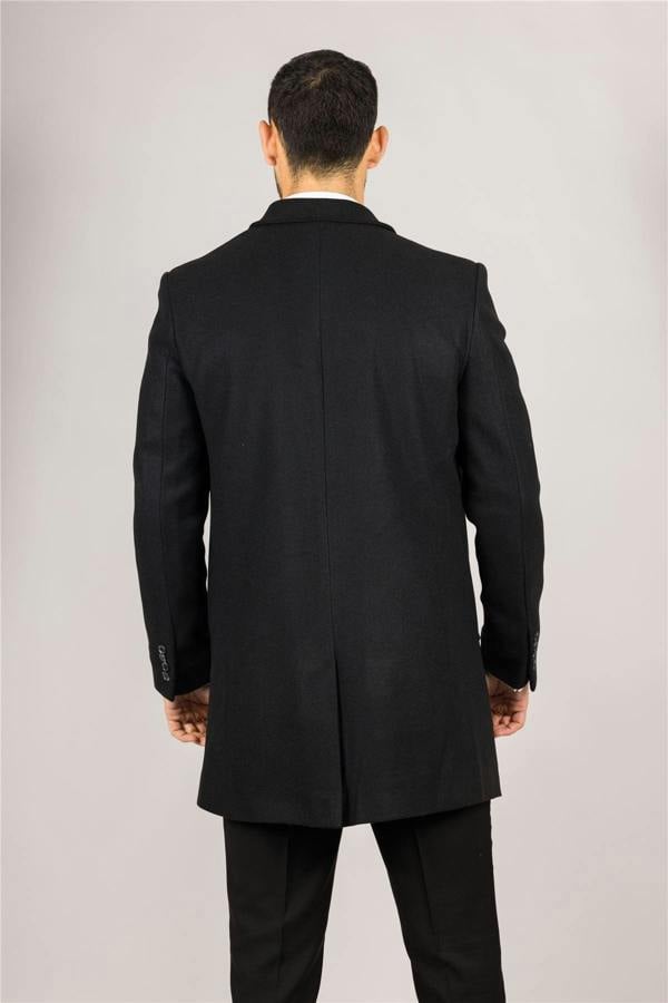 Infinity Leather Men's Wool Blend Classic Collar Black Overcoat