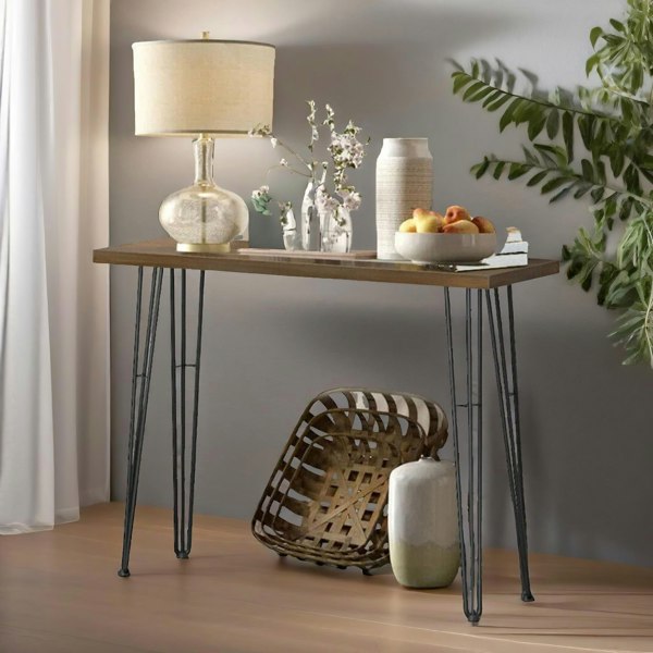 Rafaelo Mobilia Industrial Console Table With Metal Hairpin Legs