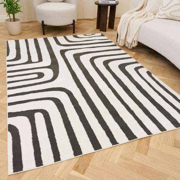 Geometric Dark Grey Rug High-Low Textured Pile, Simple Care, Ideal For Every Room
