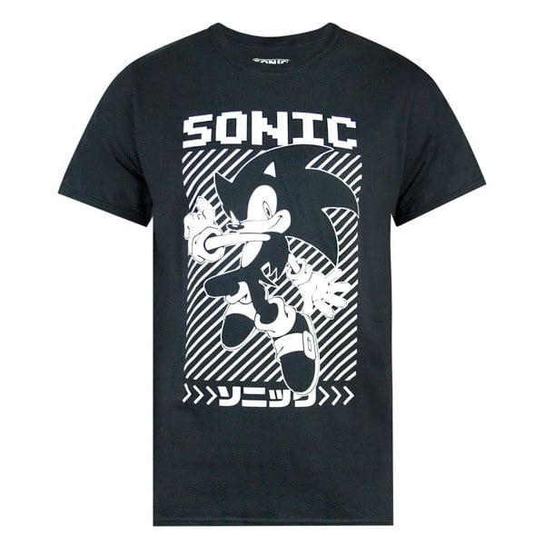 Sonic The Hedgehog Mens Japanese Poster T-Shirt - Black