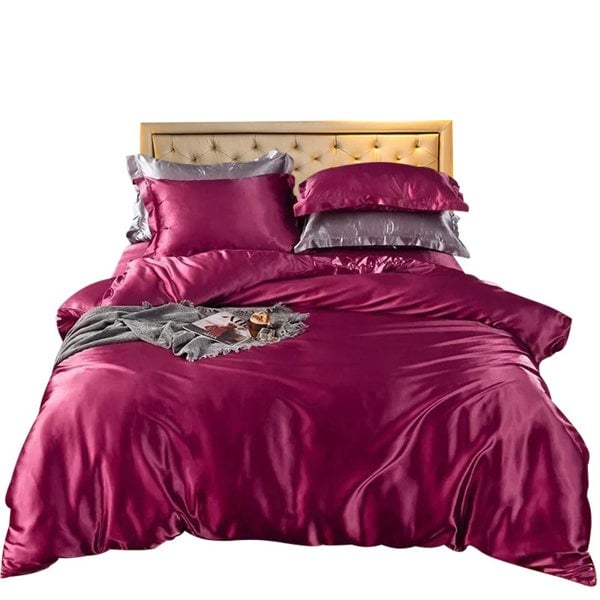 Anyhouz Anycozy Beddings Magenta AU Queen Size 3 Pcs High End Satin Smooth Duvet Cover Set Luxury Polyester Silky Soft Cozy Bedding Set