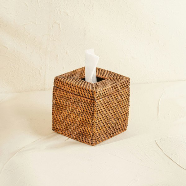 Square Rattan Tissue Cover - Wicker Tissue Boxes - Coastal Villa Homeware