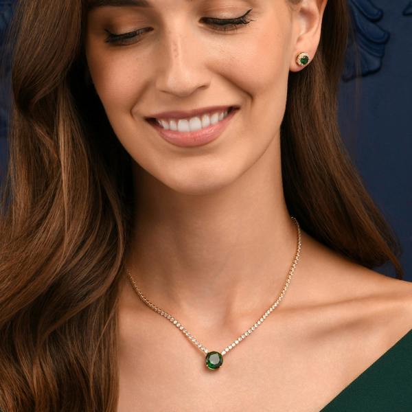 Zavana Gold Necklace with a Large Centre Green Cubic Zirconia Stone