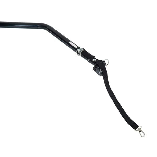 Cargo trailer tow hitch strap with metal connector bracket and D-ring end