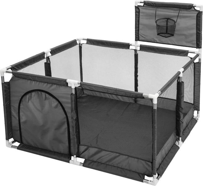 Dyzi Baby Playpen with Basketball Hoop Foldable Play Yard for Toddlers