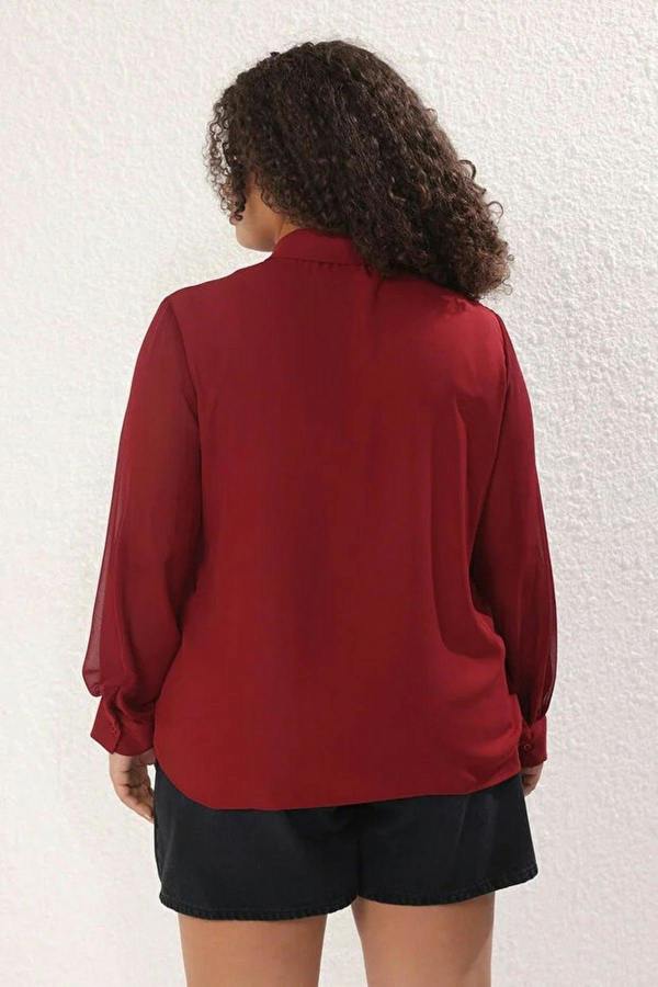 WOVCOR Long Sleeve Buttoned Chiffon Woven Plus Size Shirt