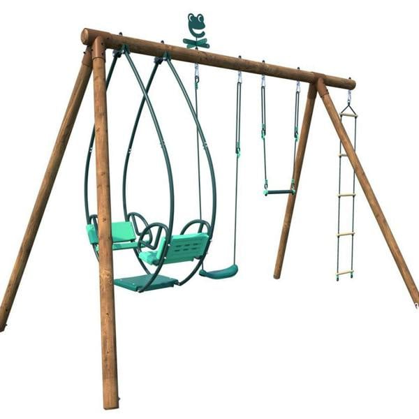 Soulet Juliet Triple Wooden Swing Set with Rope Ladder