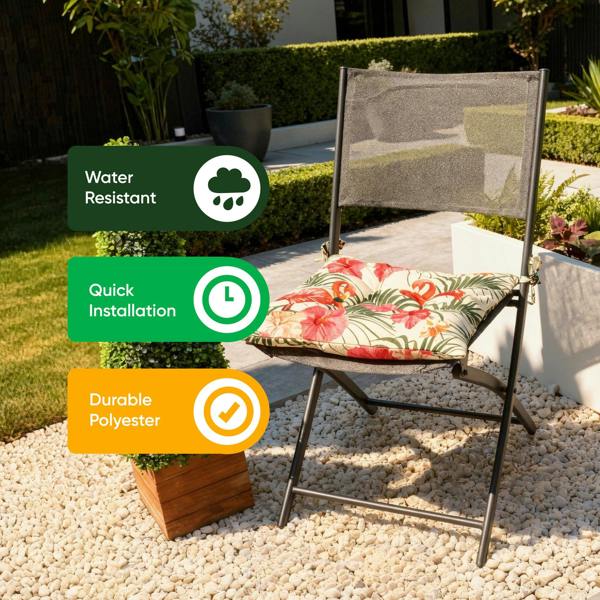 Gardenwize Pair of Outdoor Seat Pads - Flamingo Design Chair Cushions