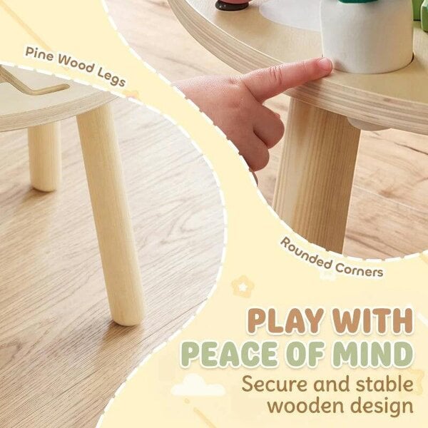Wooden Baby Activity Table for 1-3 Years, 6-in-1 Montessori Activity Table with Gears, Bead Maze, Rotating Clock
