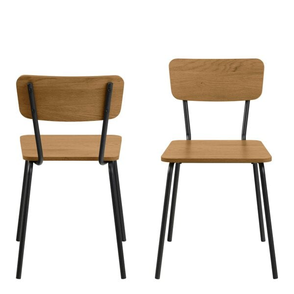 Wyld Haus Set of 4 Sorenna Natural Oak Wood Effect Dining Chairs Black Metal Legs