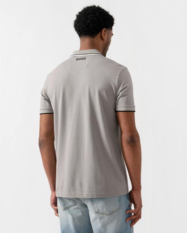 BOSS Green Paddy Pro Mens Cotton Blend Polo Shirt With Contrast Logos - Silver 042