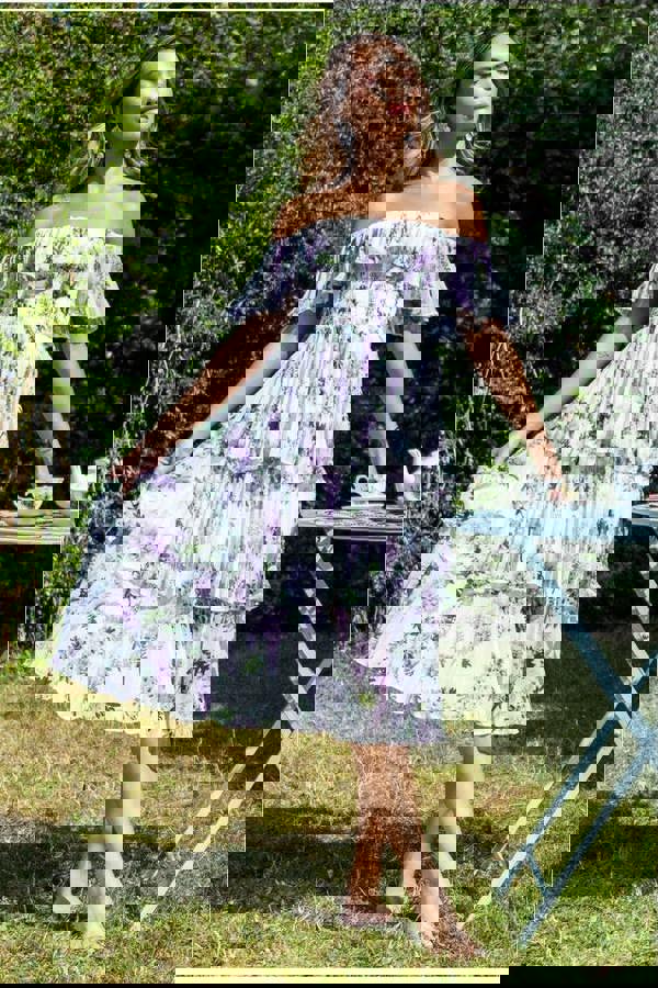 Shirred Chiffon Floral Bardot Midi Dress - Multi DR3810QZ