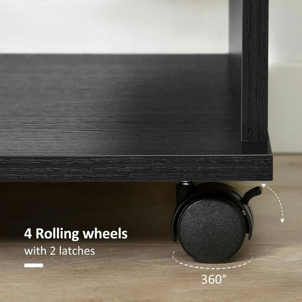Black rolling wheels with latches under the wardrobe base, close-up