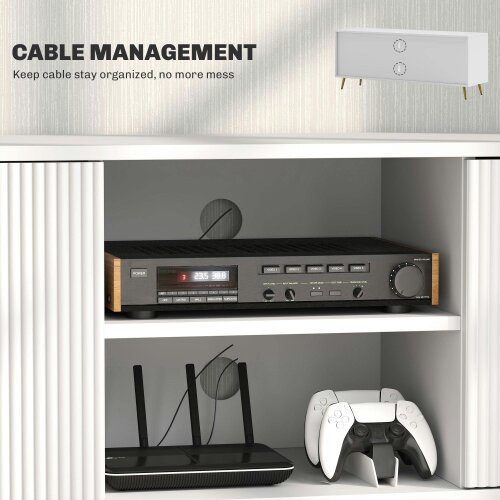 Wyld Haus Lamo 120cm Wooden White TV Stand 2 Etched Doors and Shelf For Screens Up To 55 Inches