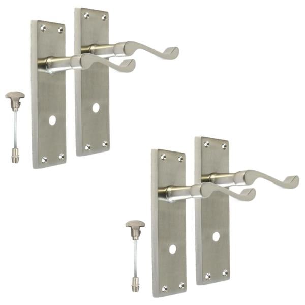 EDH Door Hardware Internal Satin Bathroom Door Handle with Privacy Lock Set Victorian Style,  2 Pairs