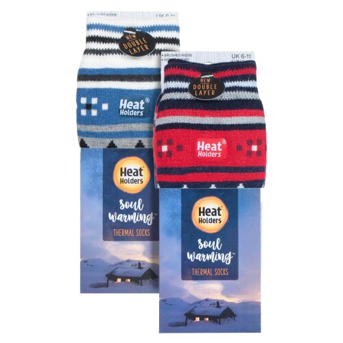 Heat Holders 2 Pairs Mens Thermal Slipper Socks 2.6 TOG Non Slip Double Layer Warm Socks