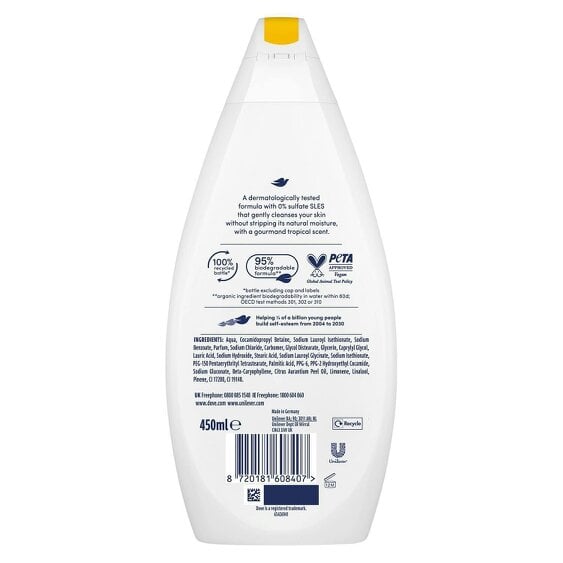 Dove Creamy Indulge Body Wash 12 Pack, 0% Sulfate SLES Shower Gel, 450ml