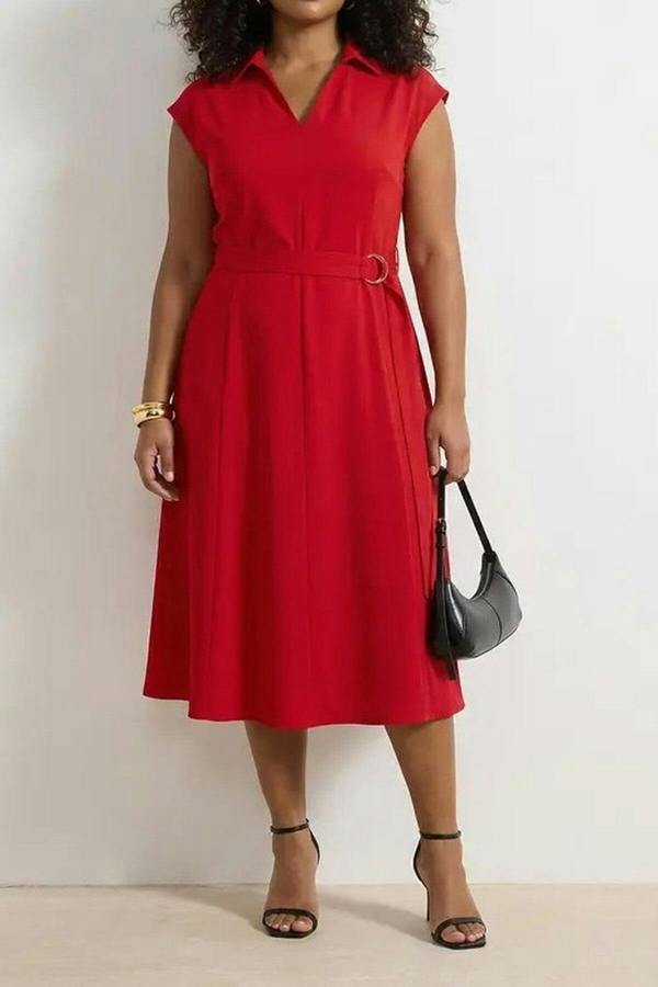 WOVCOR Midi Woven Plus Size Dress