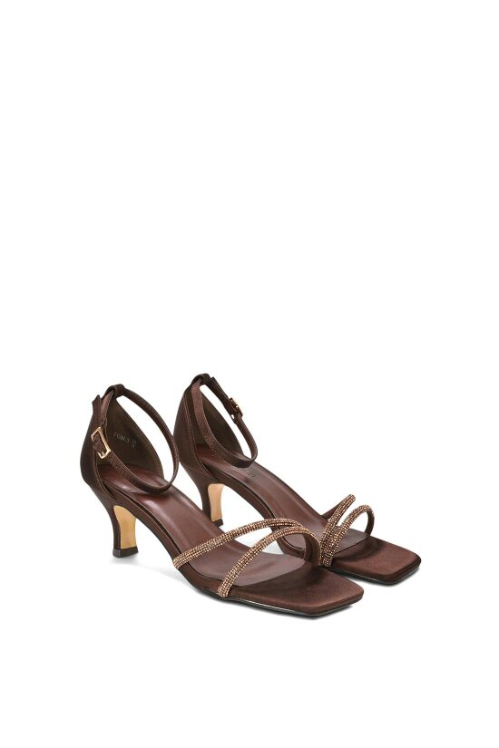 XY LONDON Diamante Kitten Heel Ankle Strap Sandals