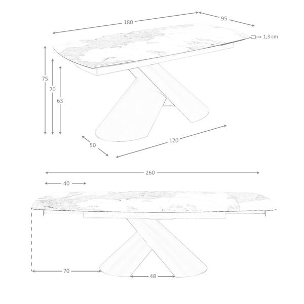 Angel Cerdá Extendable barrel oval dining table in porcelain marble and copper-brown steel 1194