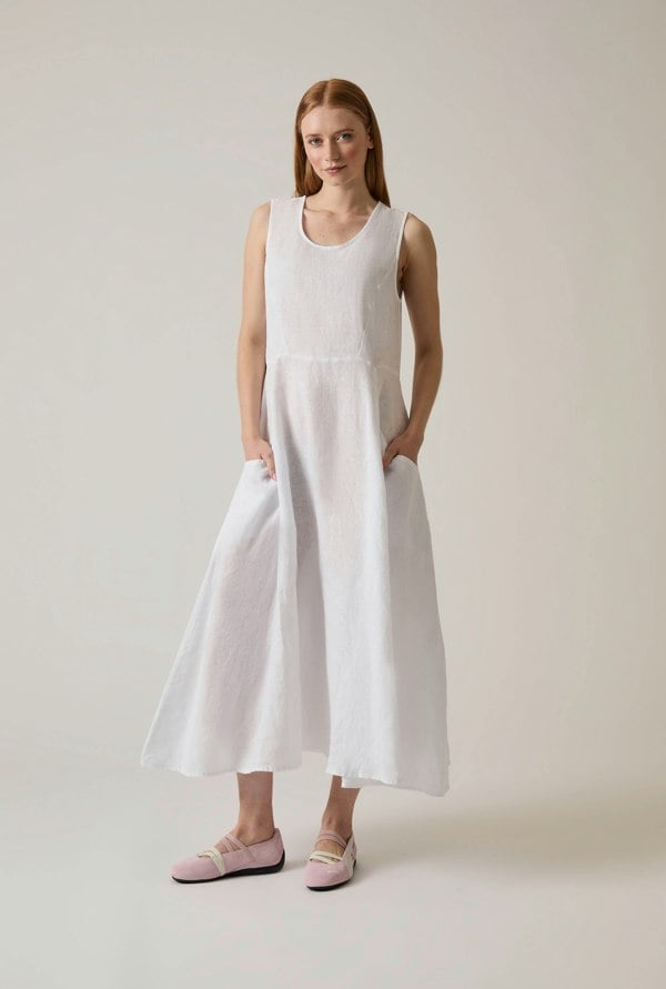 White linen maxi dress sleeveless ankle length